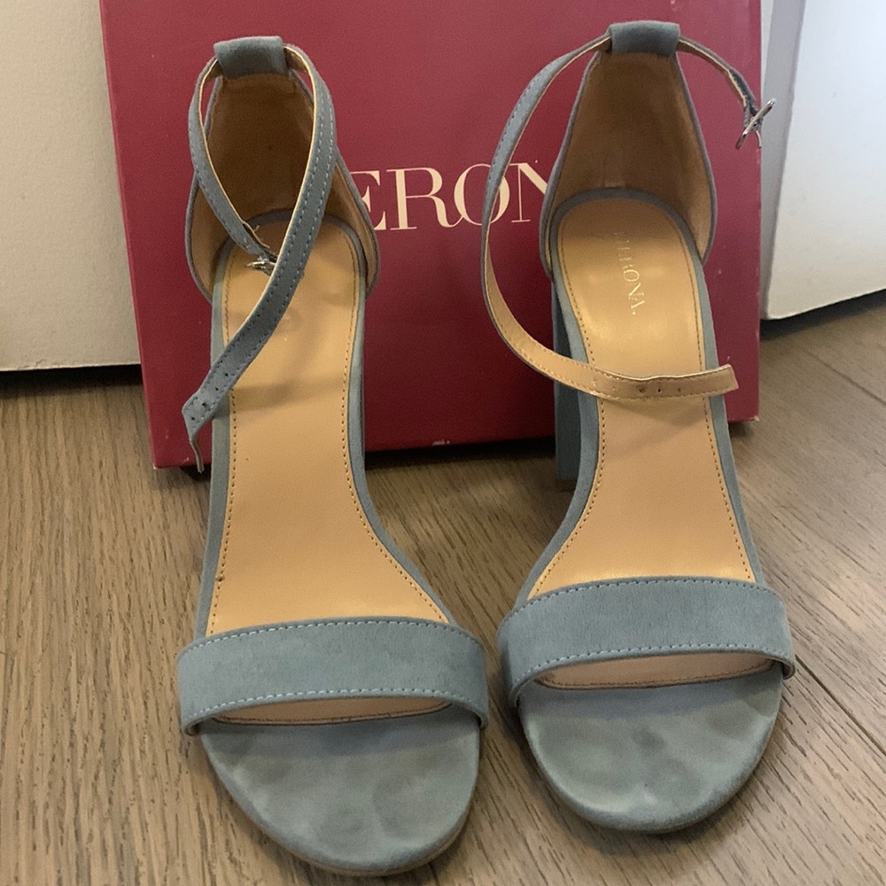 Baby blue block heel sandals